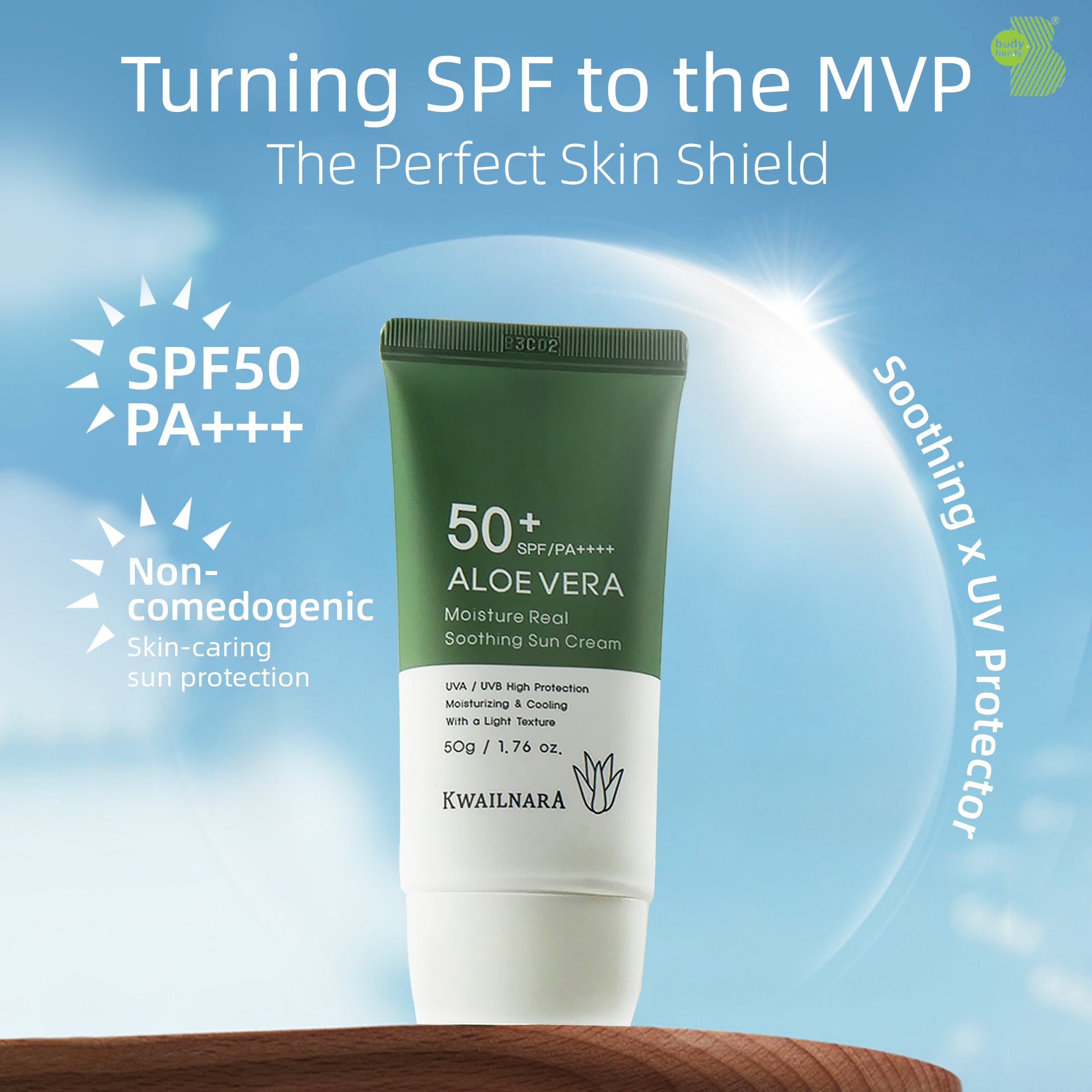 Body Buddy Aloe Vera Moisture Real Soothing Sunblock Sun Cream 50+ SPF –  Bodybuddy Beauty Store