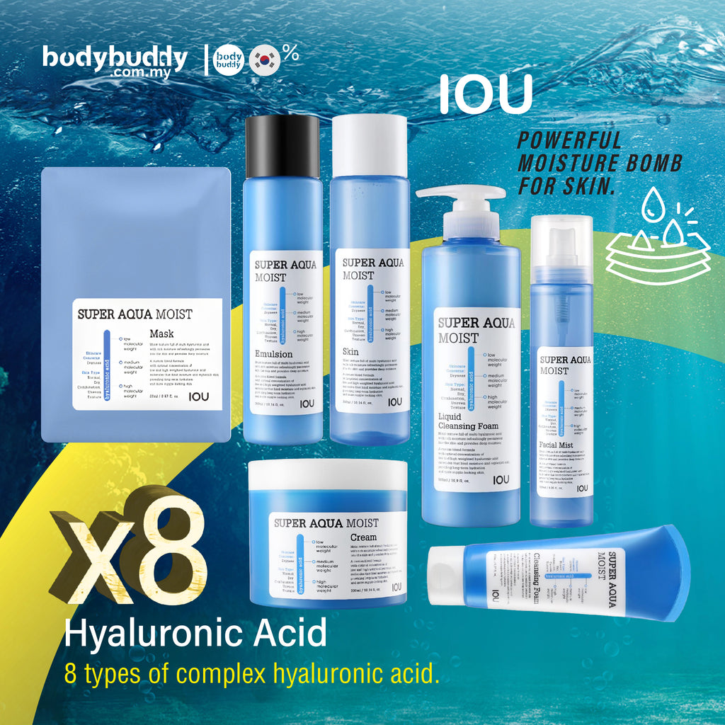 IOU Super Aqua Moist  X8 Hyaluronic Acid ( Cream / Cleanser/Toner/Emulsion/Body Wash/ Mask Sheet)
